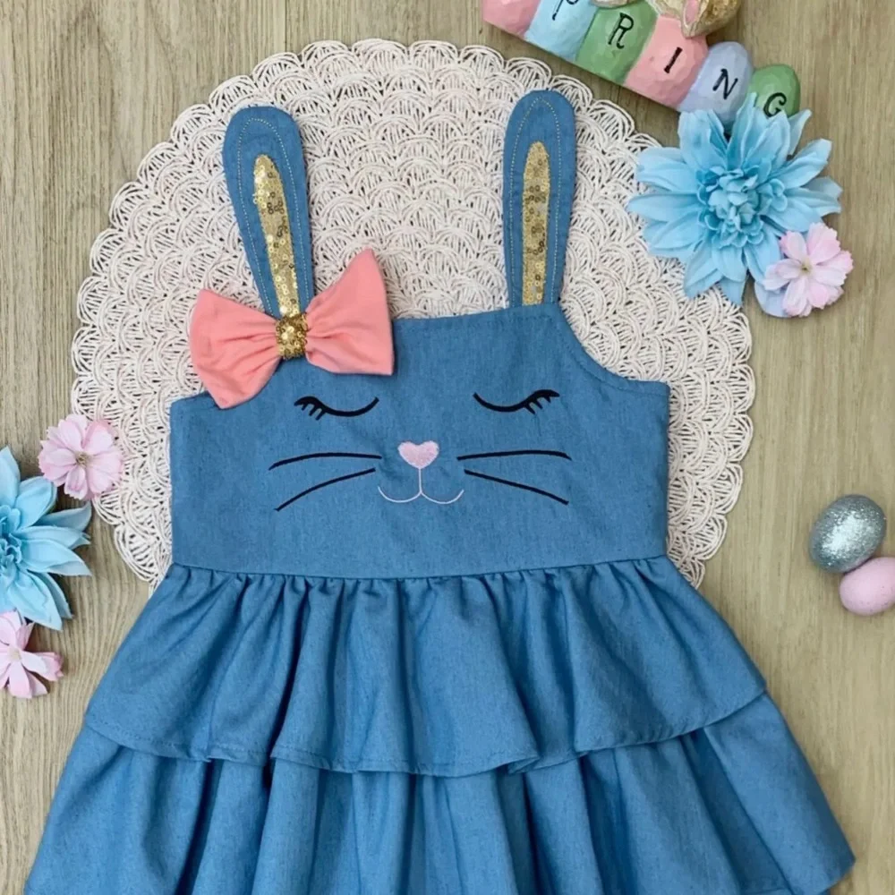 Adorable Blue Bunny Dress‎ with Pink Bow 18/24 months for easter